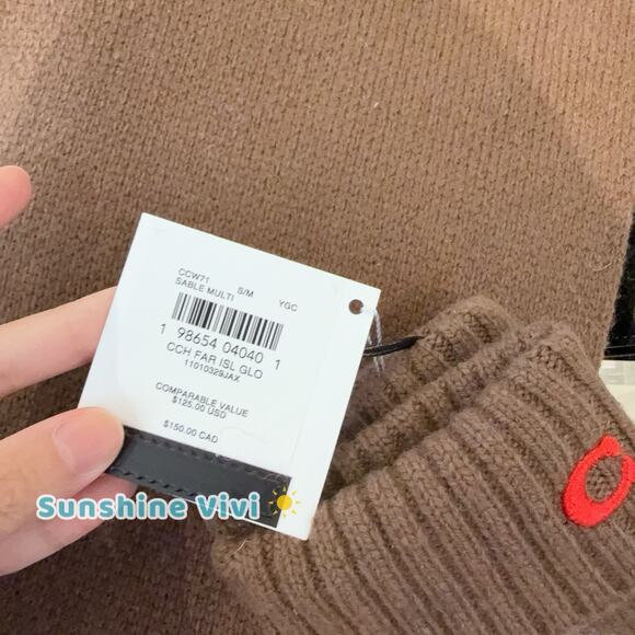 NWT Bundle Coach Fair Isle Print Knit Muffler CCW05 & Gloves CCW71 Sable Multi - Picture 10 of 14